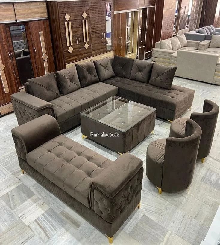Blue fabric 3-seater sofa in a simple drawing room setup