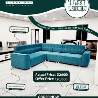 Custom Sofas with 10-Year Warranty – Only in Ahmedabad at Icon Furniture!